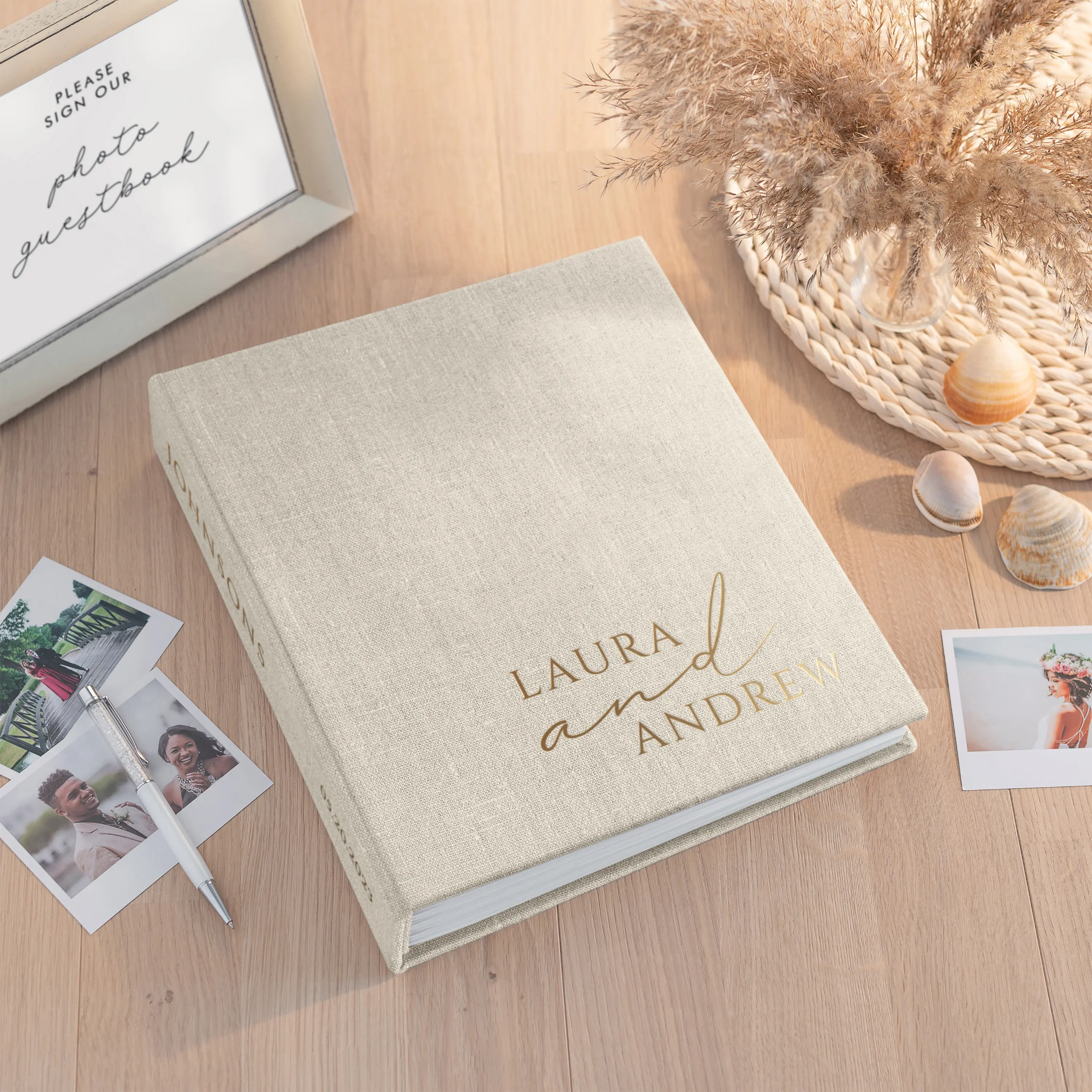 Linen Wedding Guest Book Vertical - Image 3