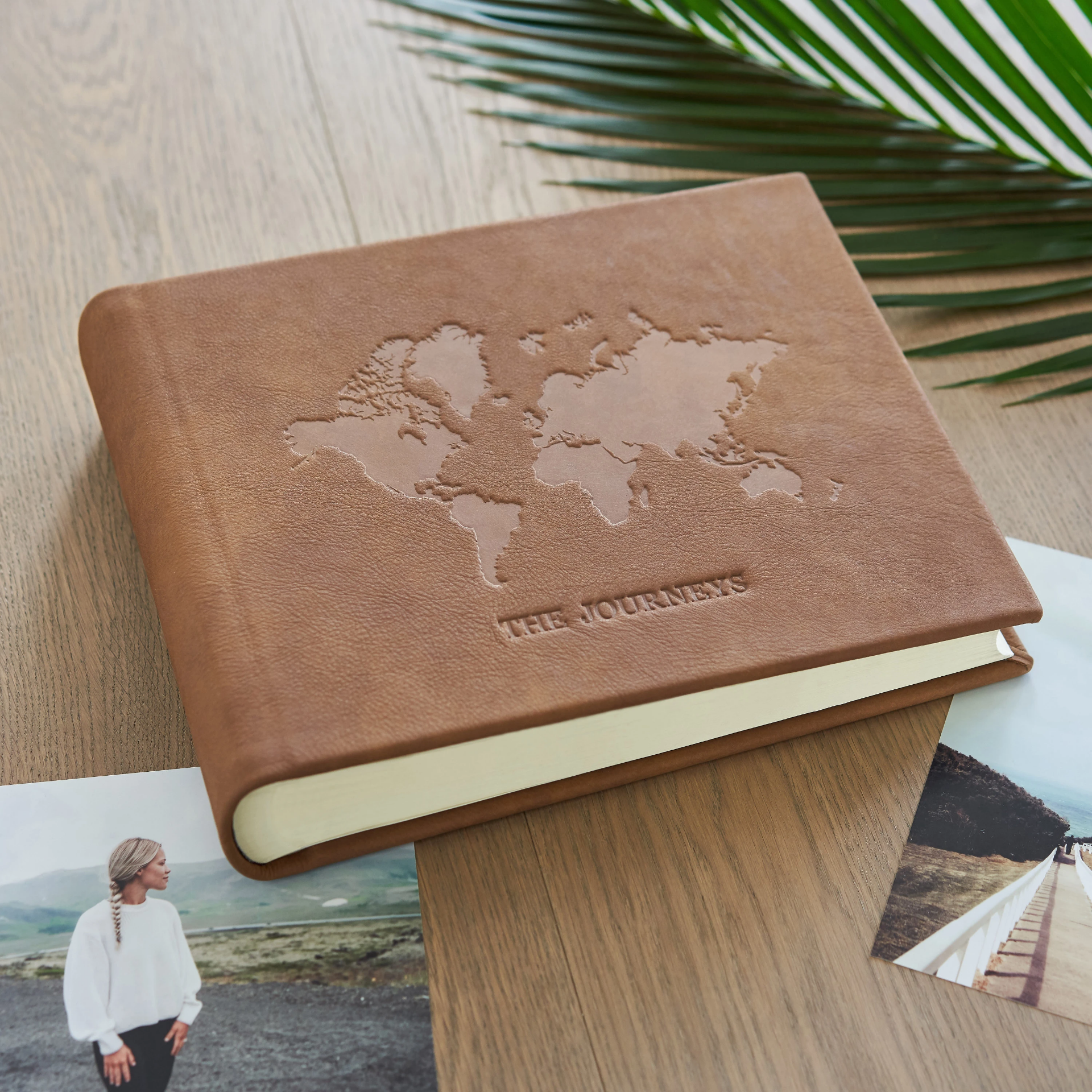 Leather Traditional Photo Album, Embossed World Map