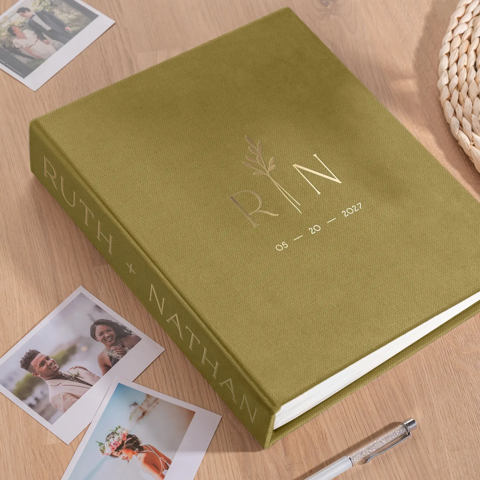 Linen Wedding Guest Book Vertical - Image 4