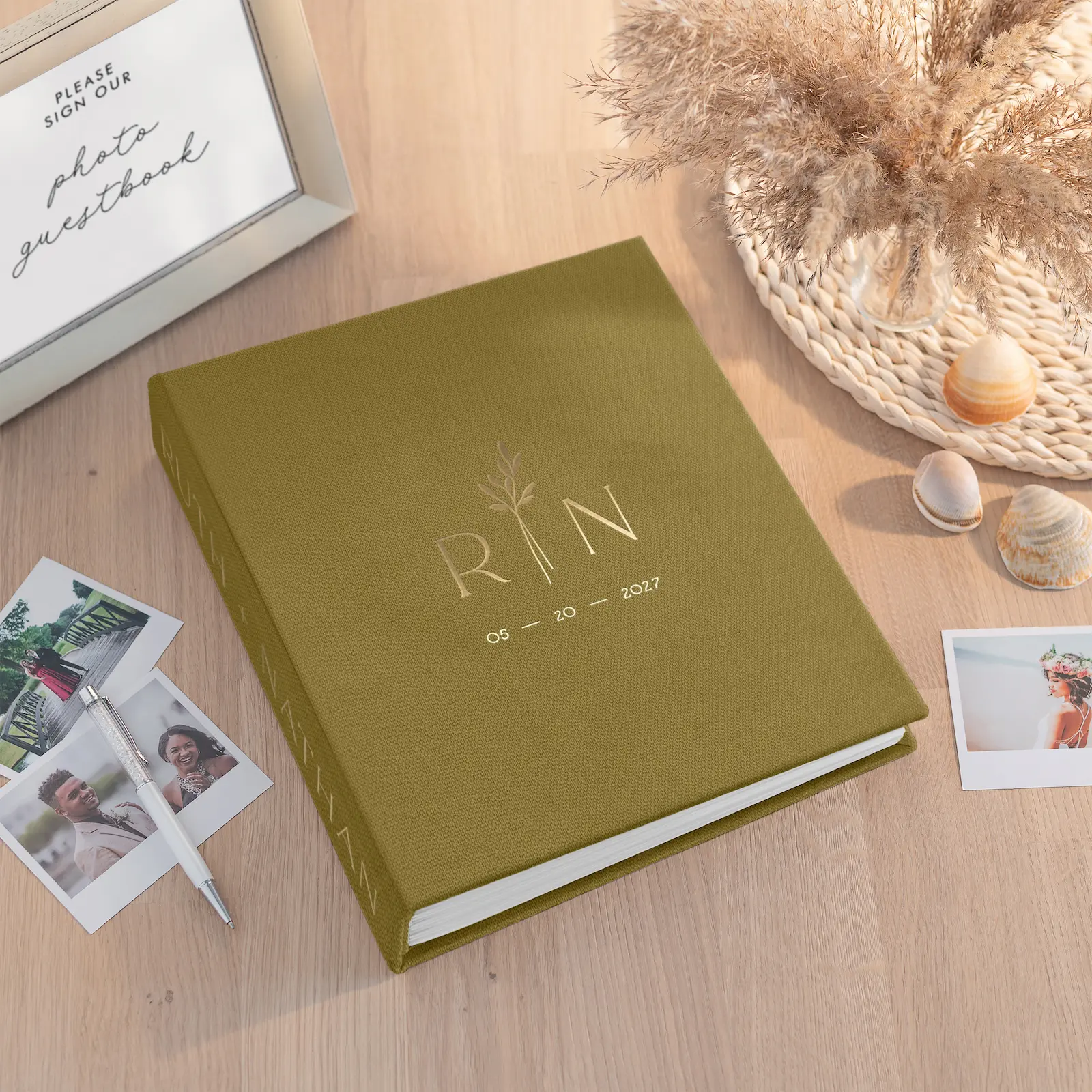 Linen Wedding Guest Book Vertical - Image 3