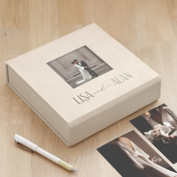 Velvet Wedding Keepsake Box, Photo Window, Magnet Closure, Design W231