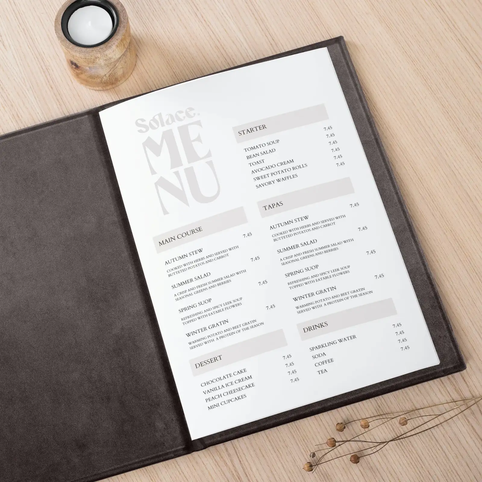 Velvet Menu Book with Elastic Band - Image 4