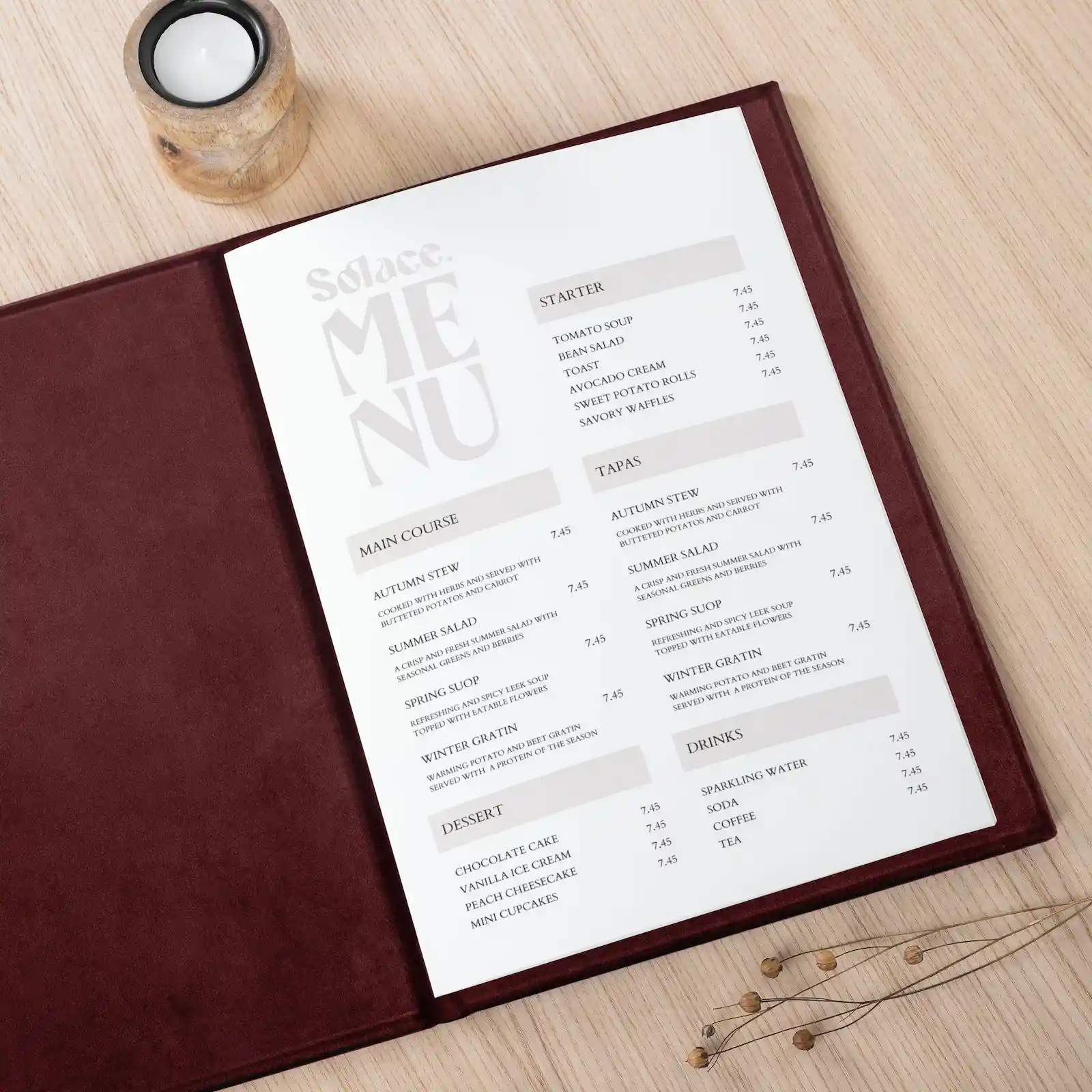 Personalized Velvet Menu Book