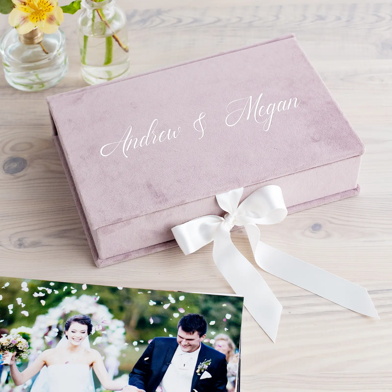Velvet Folio Box with 20 Printed Photocards, Ribbon Closure - Image 6