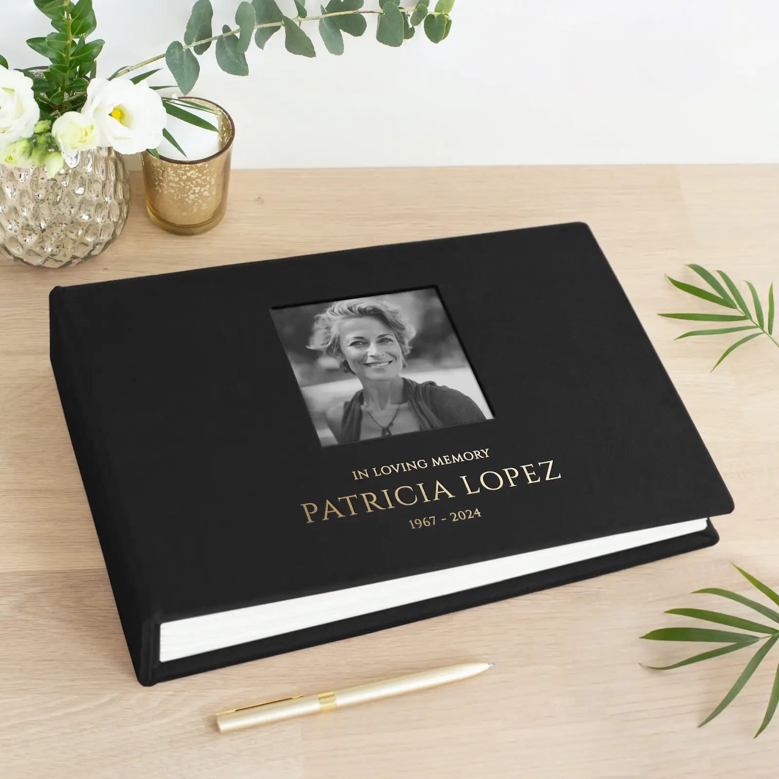 Velvet Memorial Condolence Book with Photo Window