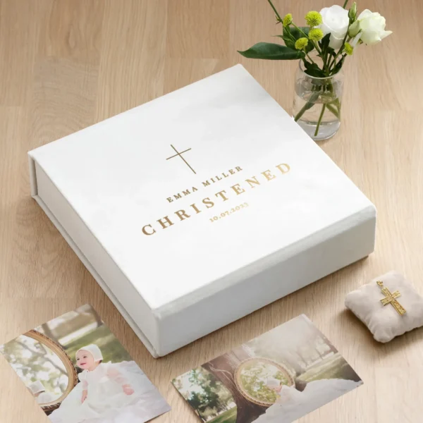 Velvet Baby Christening Memory Box, Magnet Closure