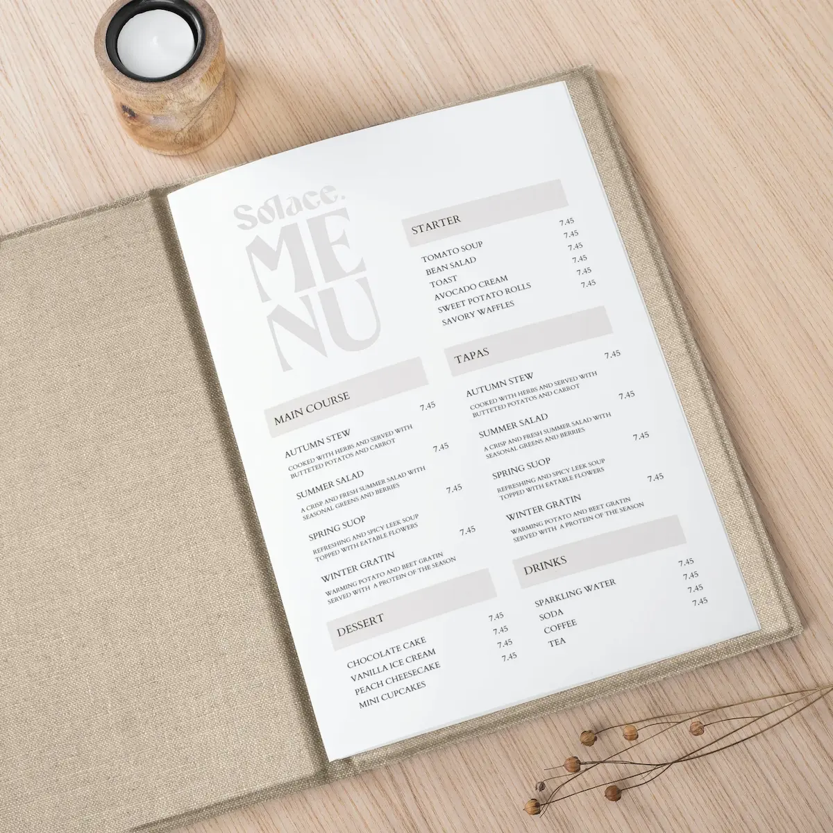 Custom Linen Menu Book - Image 3