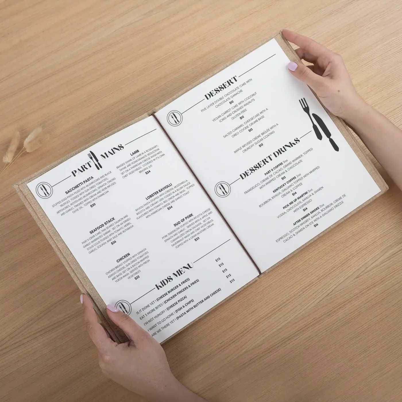 Custom Linen Menu Book - Image 2