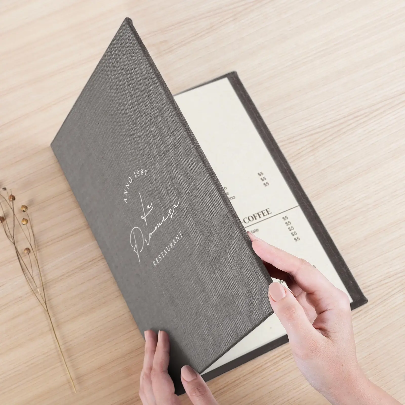 Linen Menu Book with Elastic Band